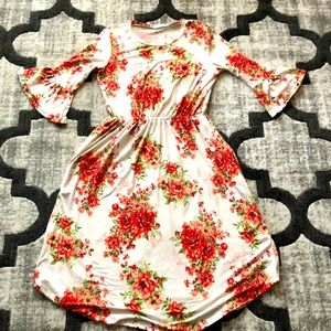 Half Sleeved Floral Midi Dress